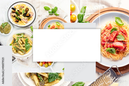 Collage of traditional italian food. Mediterranean cuisine.