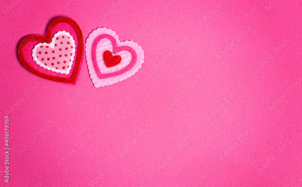 Simple Background with Felt Love Hearts on Pink Background Simple Background with Felt Love Hearts on Pink Background