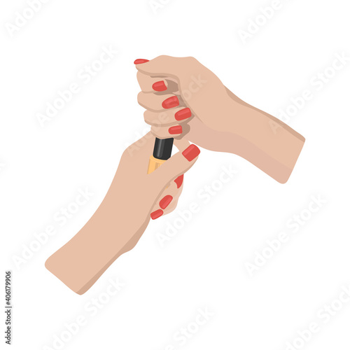 Nail health. Banner Care of hands and nails. Nail Design. Brittle nails, manicure tools. Isolated on white background
