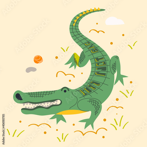 Concept art about a crocodile needs in protaction. Vector illustration in minimalistic style.