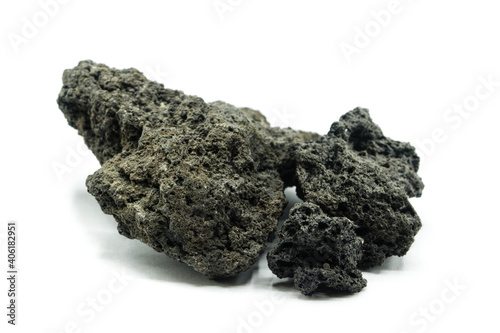 Black mineral rock isolated on white background
