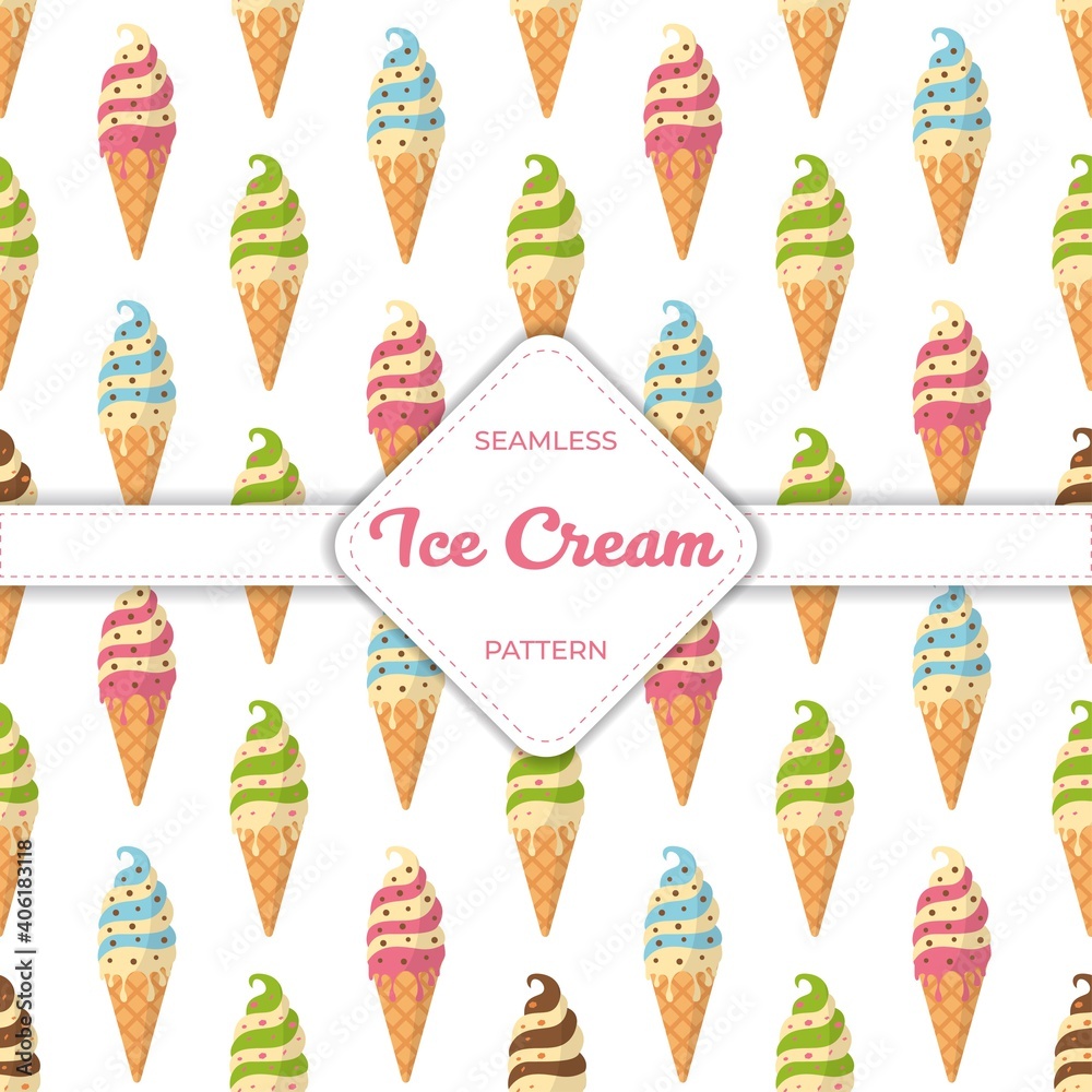 Seamless pattern design vector ice cream flat pastel colorful summer