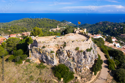 Bird s eye view of ruined rock fortress scenic view in Begur  Catalonia  november 18  2020