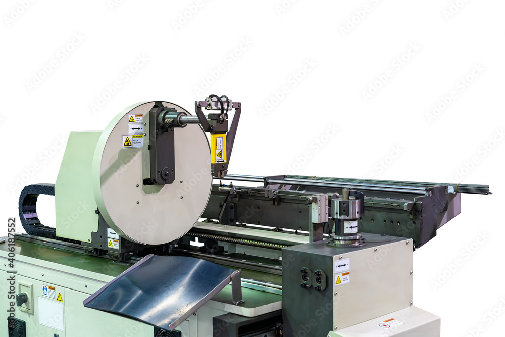 rotation elongate arm grip for loading and unloading section for wire rod or pipe of cnc automatic wire bending machine isolated with clipping path rotation elongate arm grip for loading and unloading section for wire rod or pipe of cnc automatic wire bending machine isolated with clipping path