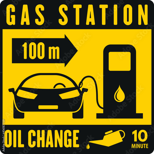 Gas Station road sign. Vector illustration