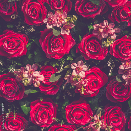 Valentine day background. Vintage filter of bouquet roses flower background.