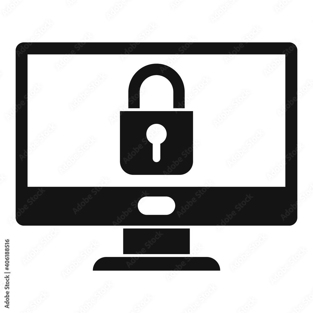 Secured monitor icon. Simple illustration of secured monitor vector icon for web design isolated on white background Secured monitor icon. Simple illustration of secured monitor vector icon for web design isolated on white background