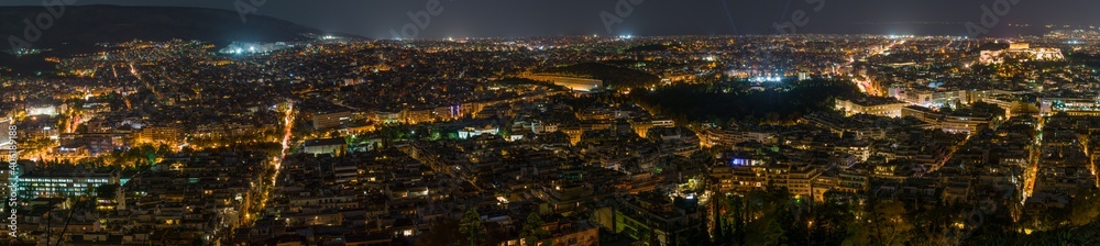 Panoramic view of Athens city at night