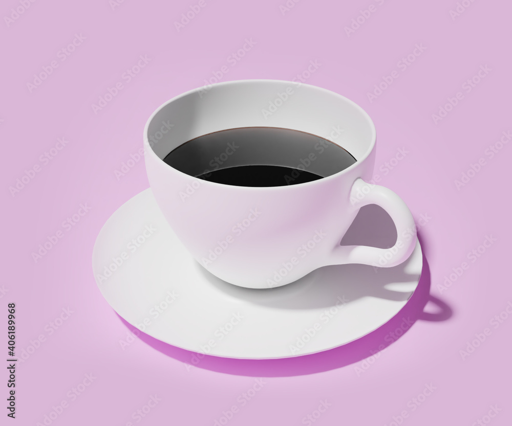 White cup of coffee on pink background. Porcelain mug espresso. White cup of coffee on pink background. Porcelain mug espresso.