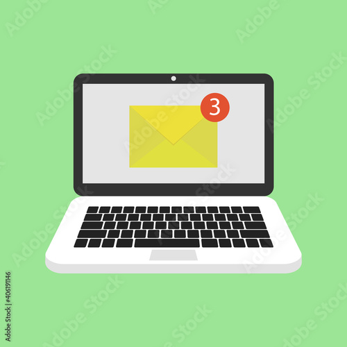 Laptop with envelope. Vector illustration.