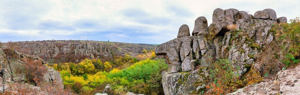 large stone boulder in Aktovsky Canyon Ukraine