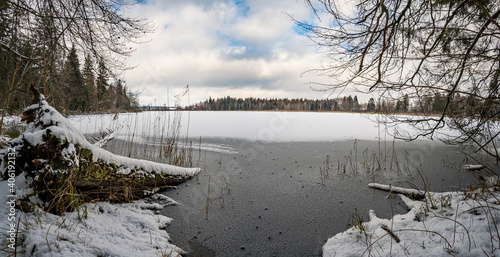 Winter hike around Lake Hosskirch near Koenigseggwald photo