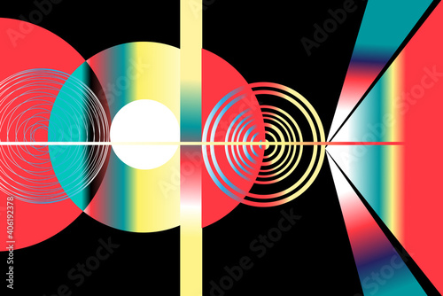 Abstract bright geometric background of various interesting objects