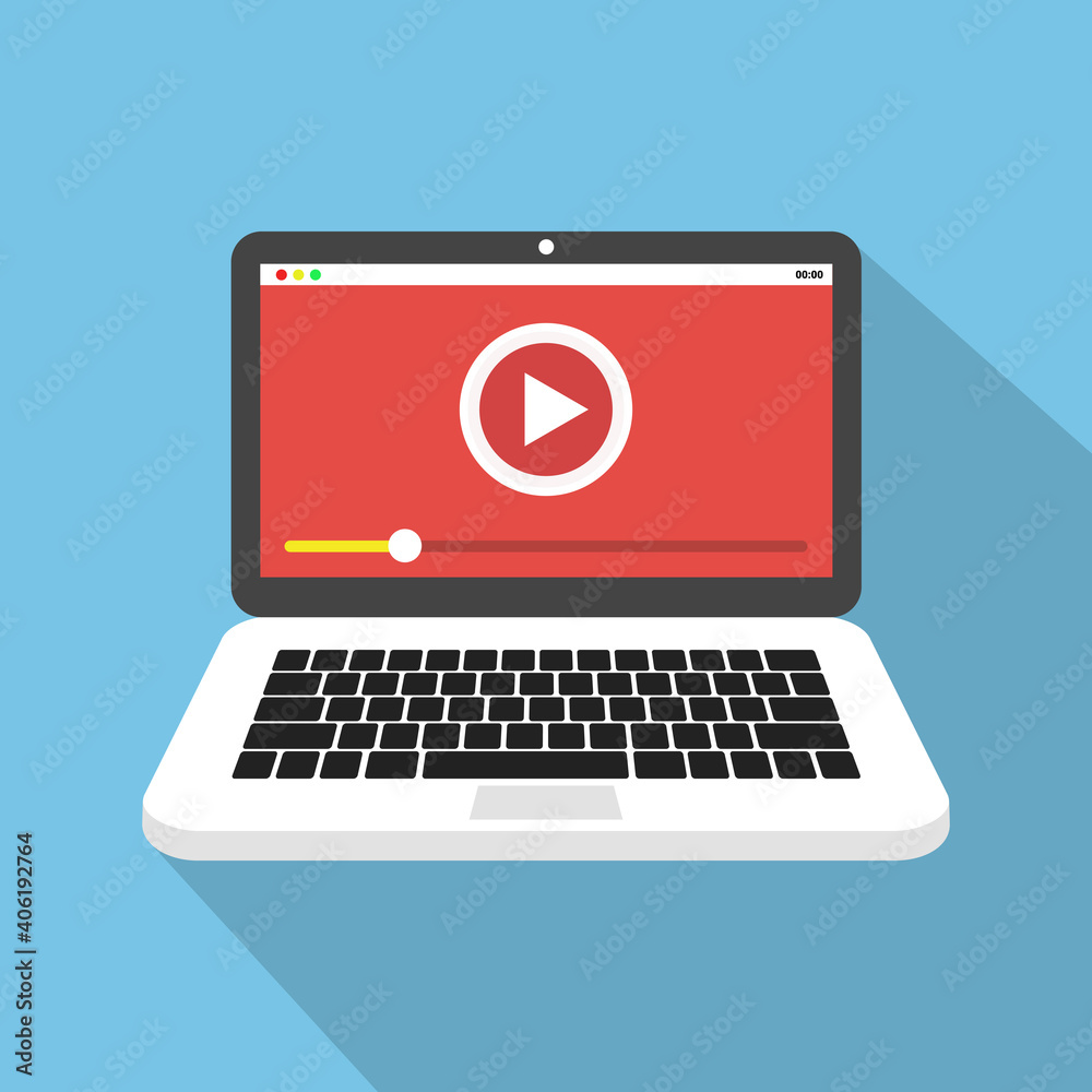Laptop with online video player on screen. Vector illustration. Laptop with online video player on screen. Vector illustration.