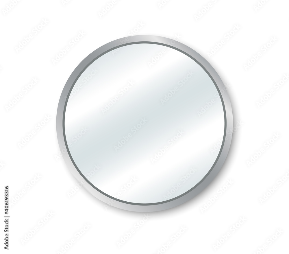 Realistic round mirror. Reflecting glass mirror. Mirrored frame. Vector illustration. Realistic round mirror. Reflecting glass mirror. Mirrored frame. Vector illustration.