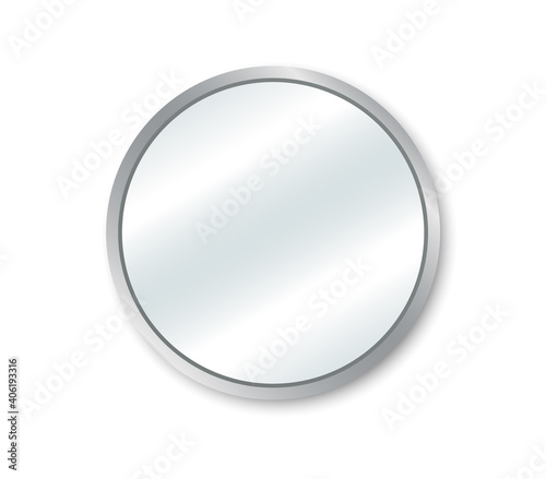 Realistic round mirror. Reflecting glass mirror. Mirrored frame. Vector illustration.