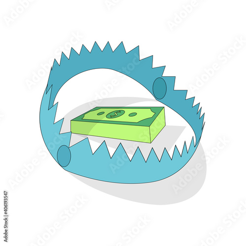 Trap with dollars. Schematic symbol of commercial temptation.