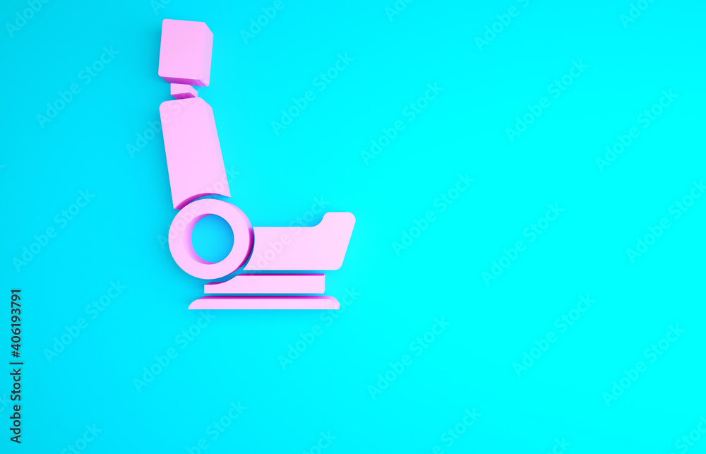 Pink Car seat icon isolated on blue background. Car armchair. Minimalism concept. 3d illustration 3D render. Pink Car seat icon isolated on blue background. Car armchair. Minimalism concept. 3d illustration 3D render.