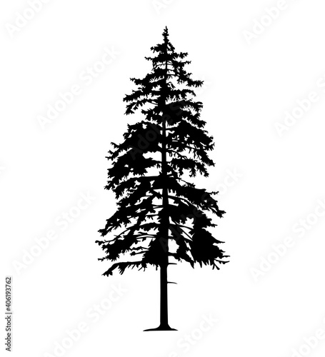 Silhouette of tall skinny pine tree. Hand made.