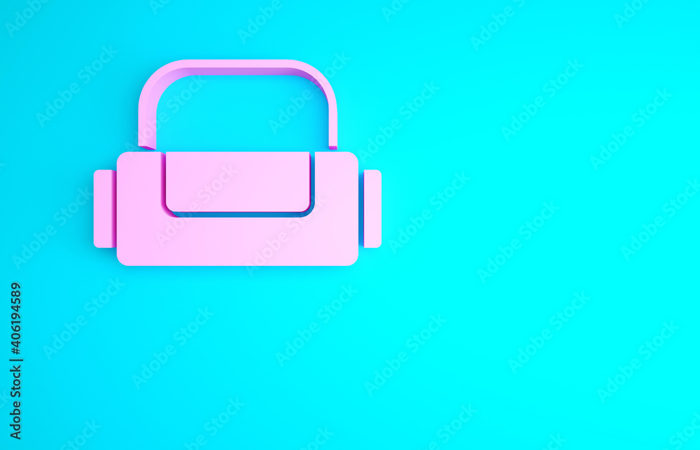 Pink Sport bag icon isolated on blue background. Minimalism concept. 3d illustration 3D render. Pink Sport bag icon isolated on blue background. Minimalism concept. 3d illustration 3D render.