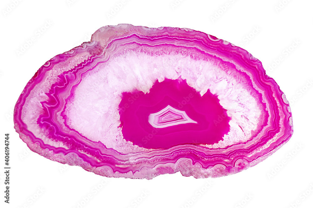 Fototapeta premium Cross section of Pink Agate Crystal isolated on white background