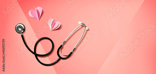 Medical worker appreciation theme with hearts and a stethoscope © Tierney