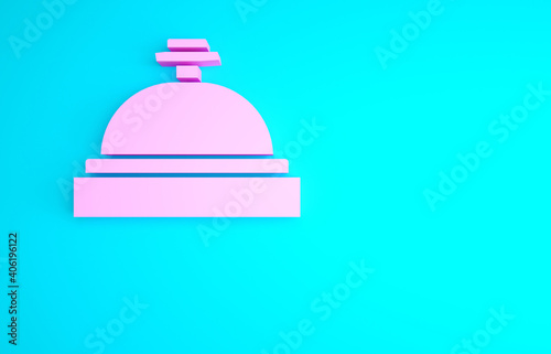 Pink Hotel service bell icon isolated on blue background. Reception bell. Minimalism concept. 3d illustration 3D render.