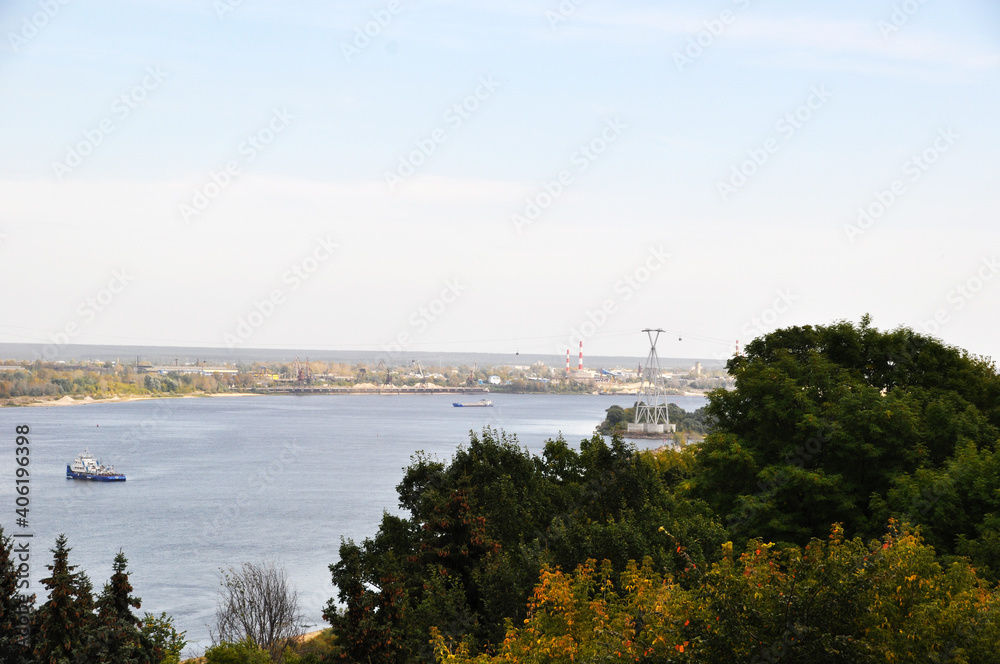 Volga River, Nizhny Novgorod, July 18, 2020. Panoramic view of the river