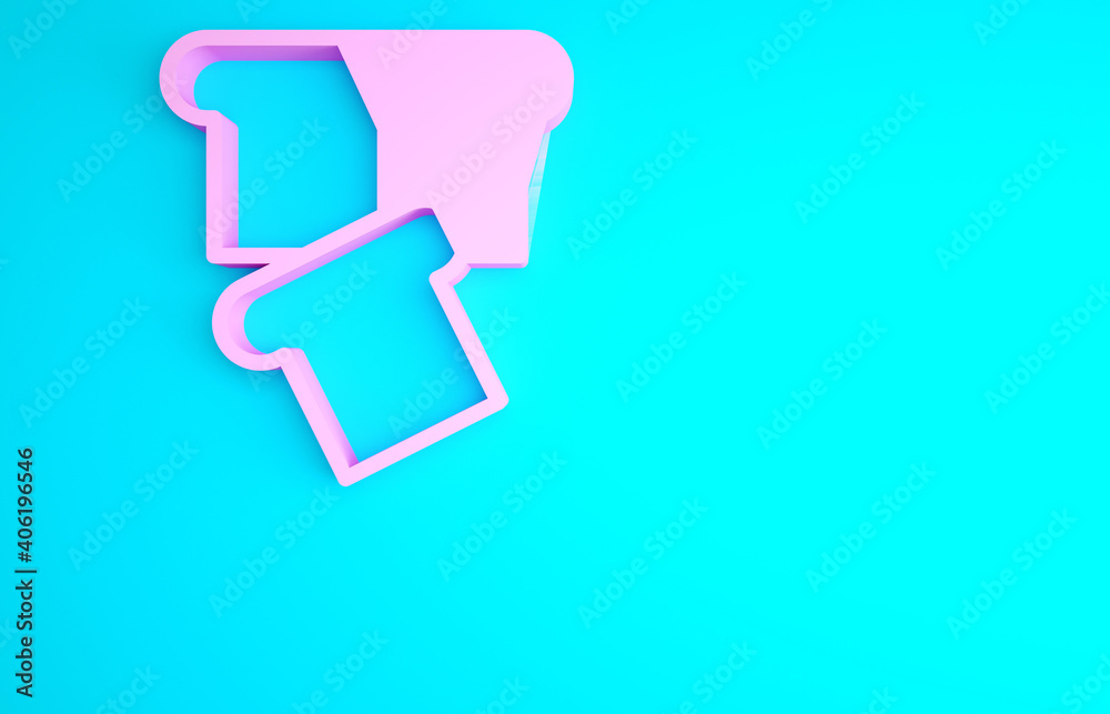 Pink Bread toast for sandwich piece of roasted crouton icon isolated on blue background. Lunch, dinner, breakfast snack. Minimalism concept. 3d illustration 3D render. Pink Bread toast for sandwich piece of roasted crouton icon isolated on blue background. Lunch, dinner, breakfast snack. Minimalism concept. 3d illustration 3D render.