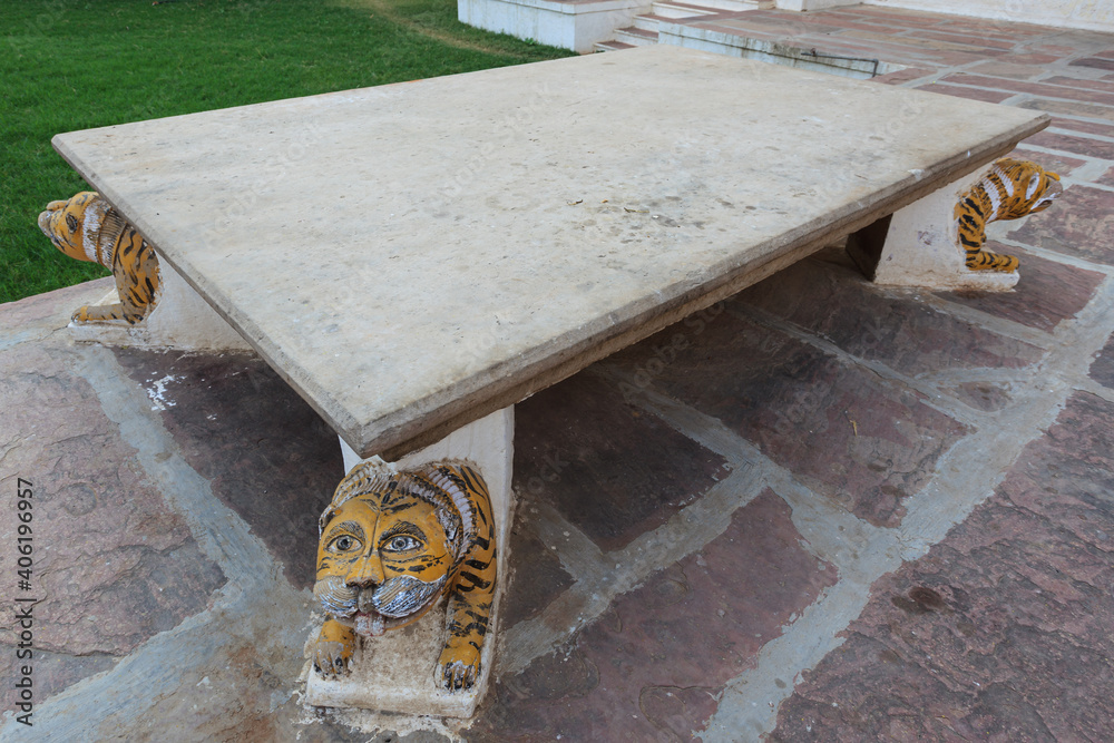 Tiger Table Example Tiger Table at City Palace, Karauli, Rajasthan, India Stock Photo ...