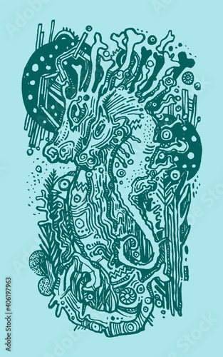 Seahorse, doodle illustration. Handmaid drawing.
