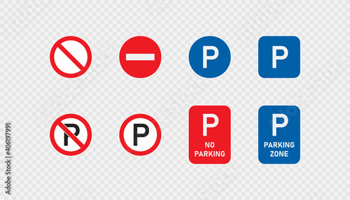 Car park sign. Parking zone icon. P symbol. No parking simbol in vector flat