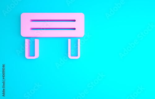Fototapeta Naklejka Na Ścianę i Meble -  Pink Sauna wood bench icon isolated on blue background. Minimalism concept. 3d illustration 3D render.