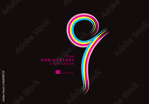 9 years anniversary celebration logotype colorful line vector, 9th birthday logo, 9 number, Banner template, vector design template elements for invitation card and poster your birthday celebration.