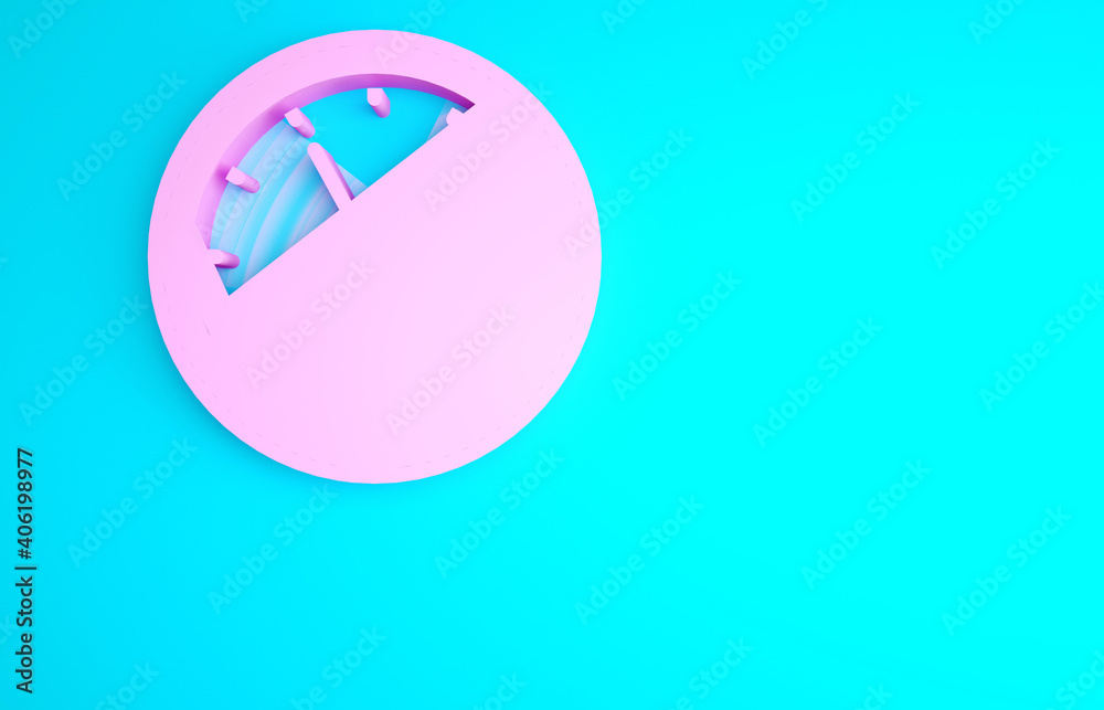 Pink Sauna clock icon isolated on blue background. Sauna timer. Minimalism concept. 3d illustration 3D render.
