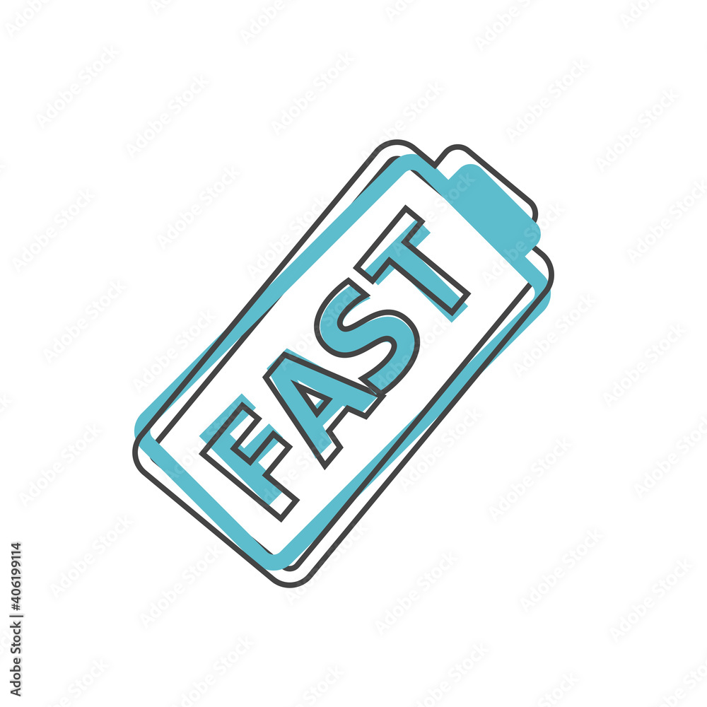 Battery fast charge icon on cartoon style on white isolated background. Battery fast charge icon on cartoon style on white isolated background.
