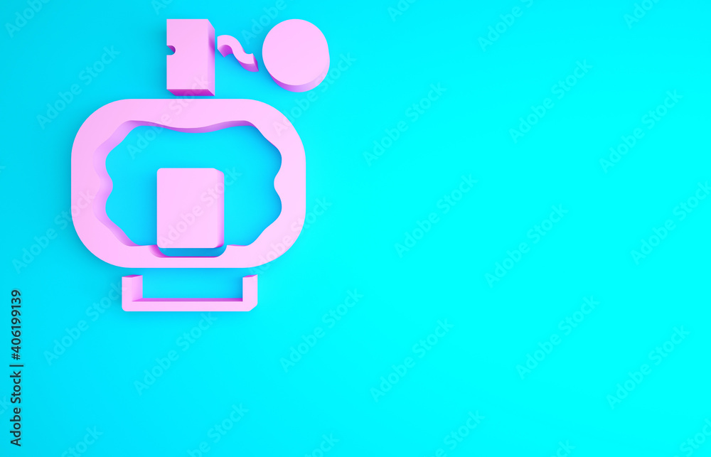 Pink Aftershave icon isolated on blue background. Cologne spray icon. Male perfume bottle. Minimalism concept. 3d illustration 3D render. Pink Aftershave icon isolated on blue background. Cologne spray icon. Male perfume bottle. Minimalism concept. 3d illustration 3D render.