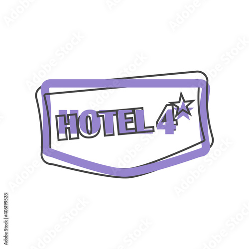 Vector icon plate hotel four stars on cartoon style on white isolated background.