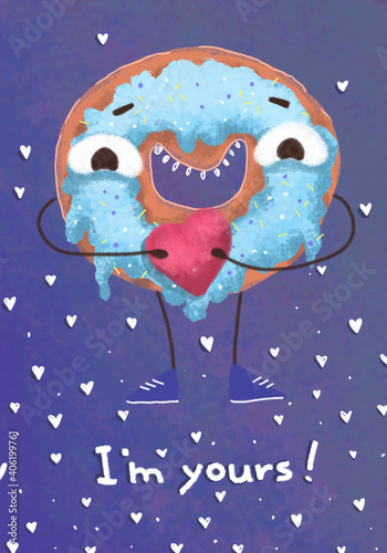 Fotografía A lovesick character, a doughnut with a heart