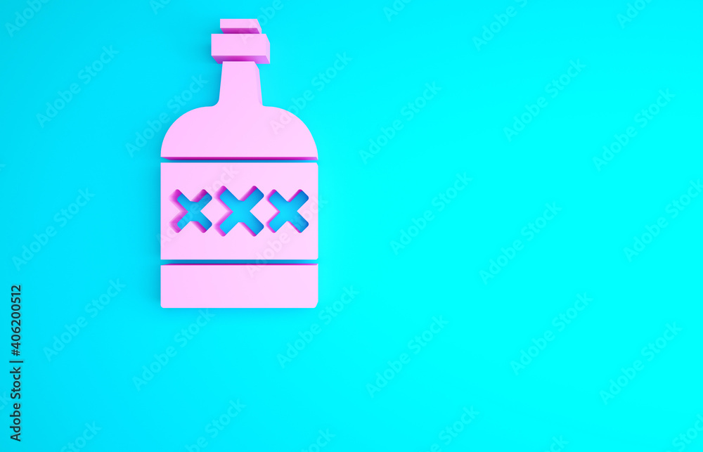 Pink Tequila bottle icon isolated on blue background. Mexican alcohol drink. Minimalism concept. 3d illustration 3D render. Pink Tequila bottle icon isolated on blue background. Mexican alcohol drink. Minimalism concept. 3d illustration 3D render.