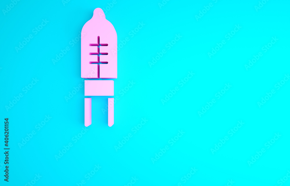Pink Light emitting diode icon isolated on blue background. Semiconductor diode electrical component. Minimalism concept. 3d illustration 3D render. Pink Light emitting diode icon isolated on blue background. Semiconductor diode electrical component. Minimalism concept. 3d illustration 3D render.