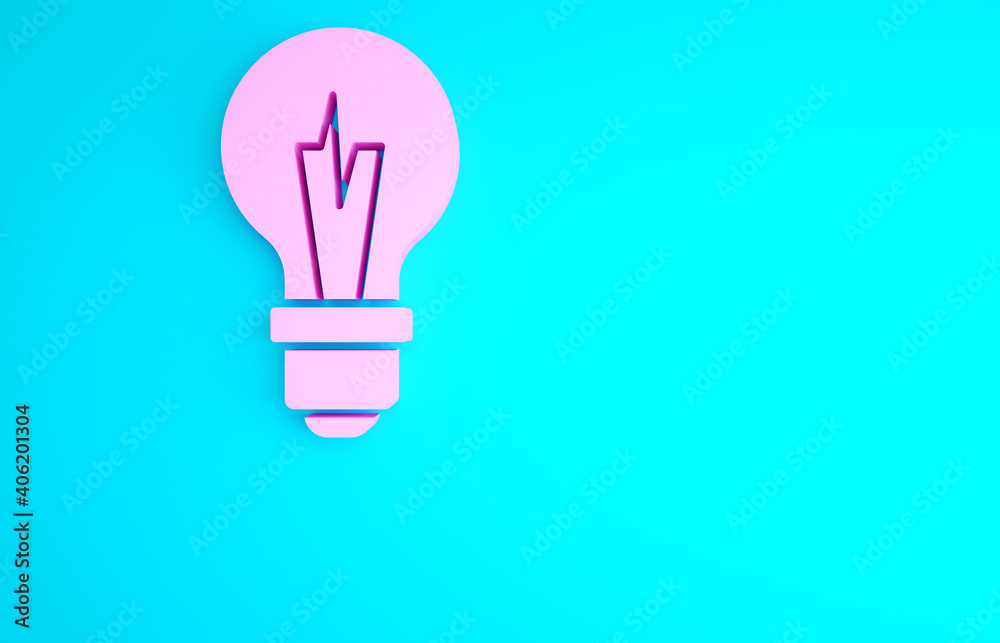 Pink Light bulb with concept of idea icon isolated on blue background. Energy and idea symbol. Inspiration concept. Minimalism concept. 3d illustration 3D render. Pink Light bulb with concept of idea icon isolated on blue background. Energy and idea symbol. Inspiration concept. Minimalism concept. 3d illustration 3D render.