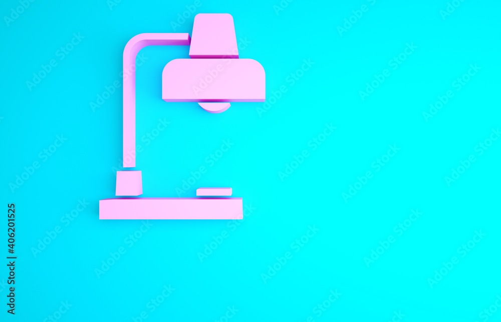 Pink Table lamp icon isolated on blue background. Desk lamp. Minimalism concept. 3d illustration 3D render. Pink Table lamp icon isolated on blue background. Desk lamp. Minimalism concept. 3d illustration 3D render.