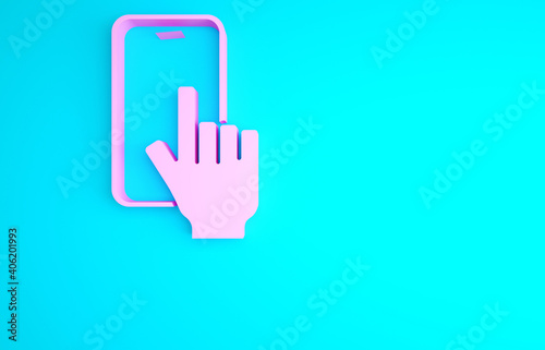 Pink Phone repair service icon isolated on blue background. Adjusting, service, setting, maintenance, repair, fixing. Minimalism concept. 3d illustration 3D render.