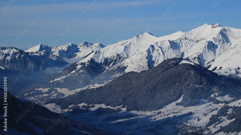 Vanil Noir in winter. Mountain range in the Swiss Alps.