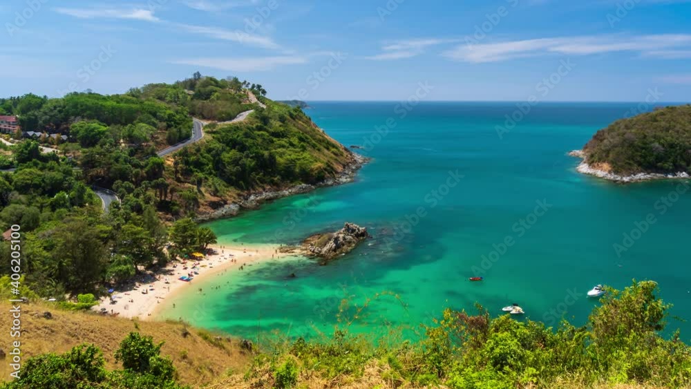 Clear blue Andaman sea from Windmill View Point near Laem Promthep Cape, Phuket, Thailand; zoom out - Time Lapse Clear blue Andaman sea from Windmill View Point near Laem Promthep Cape, Phuket, Thailand; zoom out - Time Lapse