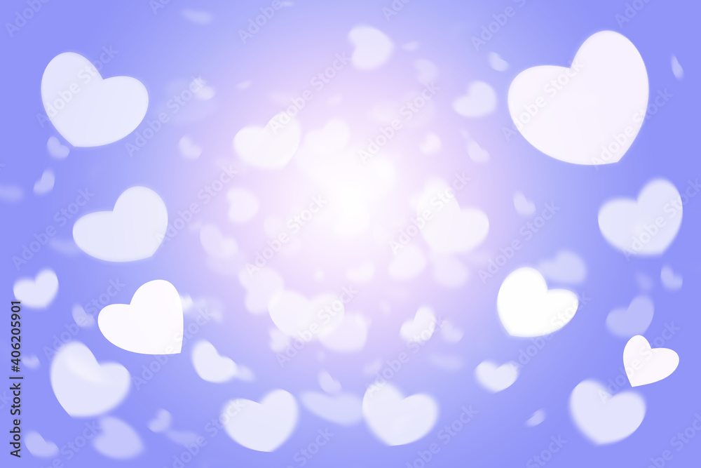 Valentine's Day background with hearts. Bokeh effect on a delicate blue and pink background