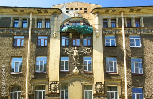 Fragment of the facade of a dwelling house in Art Nouveau style