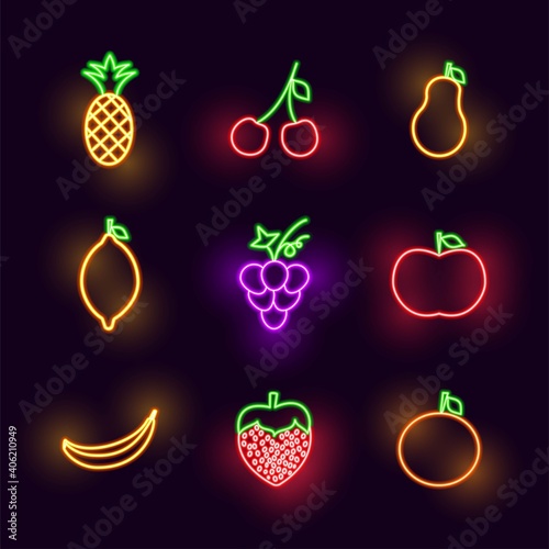 Neon Fruits Set Vector Illustration of Food Objects