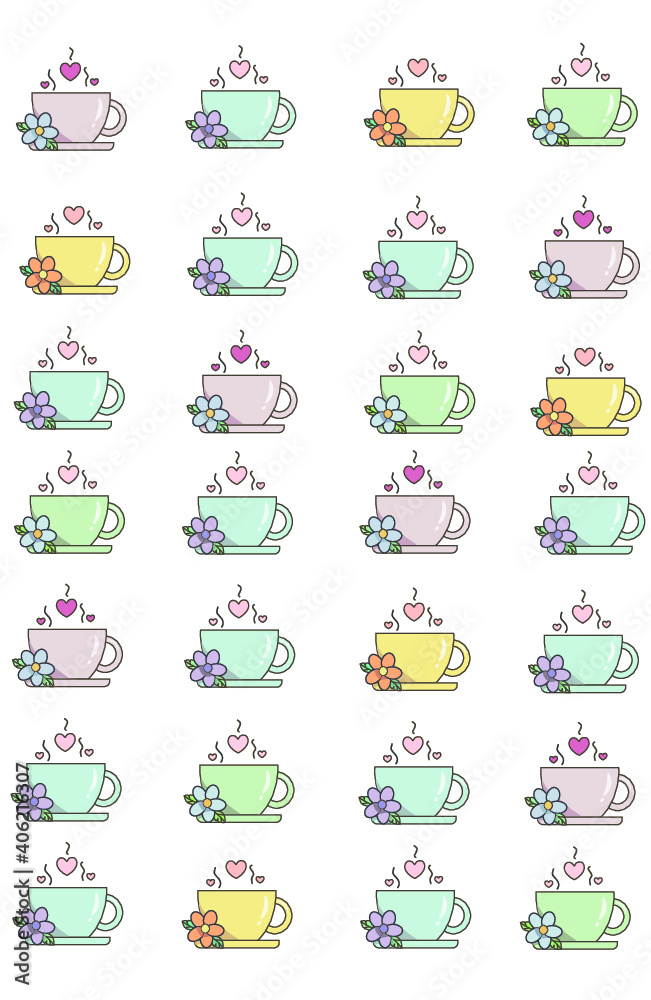 A mugs of tea or coffee with a flower and a heart. Valentine's day breakfast A mugs of tea or coffee with a flower and a heart. Valentine's day breakfast